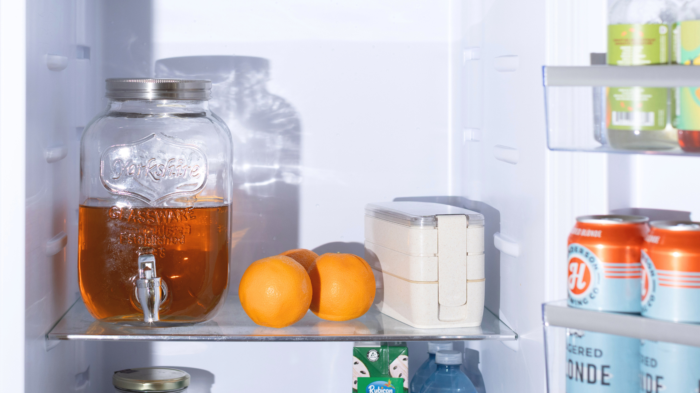 Cold brew oolong tea in a glass jar in the fridge